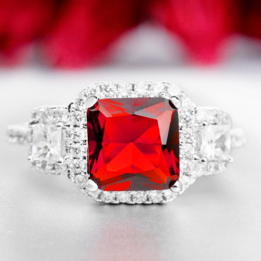 Red Ruby Gemstone Ring, 925 Sterling Silver Charmed Aroma